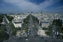 A view over the city and down the Avenue de la Grande Armee and Avenue Foch towards La Defence from the top of the Arc de TriompheDefense French Western Europe European