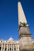 Vatican City The facade of the Basilica of Saint Peter with the obelisk in the foreground in Piazza San PietroEuropean Italia Italian Roma Southern Europe Catholic Principality Citta del Vaticano His...