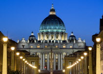 Vatican City The Basilica of St Peter and the Via della Conciliazione illuminated at nightEuropean Italia Italian Roma Southern Europe Catholic Principality Citta del Vaticano Nite Papal Religion Rel...