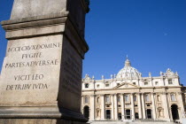 Vatican City The facade of the Basilica of St Peter with the base of the obelisk on the leftEuropean Italia Italian Roma Southern Europe Catholic Principality Citta del Vaticano Papal Religion Religi...