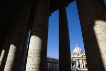 Vatican City The facade of the Basilica of St Peter seen through the colonnade by BerniniEuropean Italia Italian Roma Southern Europe Catholic Principality Citta del Vaticano Gray Papal Religion Reli...