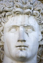 Vatican City Museum Head and face detail of the marble statue of Caesar Augustus in the Cortile della PignaEuropean Italia Italian Roma Southern Europe Catholic Principality Citta del Vaticano Histor...