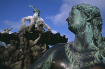 Detail of Neptunebrunnen fountain by Reinhold Begas 1891  depicting Neptune at centre with four female figures representing the major German rivers.sculpture Elbe Rhine Vistula Oder 19th c. Nineteent...