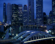 The Singapore river basin and city skyline illuminated at nightAsian Singaporean Singapura Southeast Asia Xinjiapo Nite