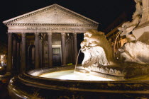 The Piazza della Rotonda with the Pantheon beyond the Rotonda Fountain illuminated at nightEuropean Italia Italian Roma Southern Europe History Nite Religion