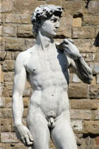 The copy of the statue of David by Michelangelo in the Piazza della Signoria outside the Palazzo VecchioEuropean Italia Italian Southern Europe Toscana Tuscan Firenze History Religion Religious