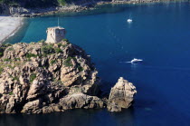 Porto  Genoese tower on rocky headland with blue waters & boatsOporto French Western Europe European Oporto French Western Europe European