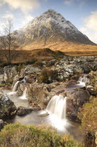 River & Autumn colours of Buachaille Etive Morportrait Alba Great Britain Northern Europe UK United Kingdom British Isles European  portrait Alba Great Britain Northern Europe UK United Kingdom Brit...