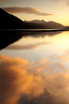 Sunset coloured clouds reflected in Loch Etiveportrait Alba Colored Great Britain Northern Europe UK United Kingdom White British Isles European Sundown Atmospheric portrait Alba Colored Great Brita...