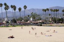 East Beach & views of mountains.Santa Barbara American Beaches Destination Destinations North America Northern Resort Sand Sandy Seaside Shore Tourism United States of America Sand Sandy Beach Touris...