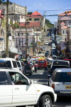 Traffic jam in Cross Street in the capital on market day.Caribbean Destination Destinations Grenadian Greneda West Indies Grenada Ecology Entorno Environmental Environnement Green Issues