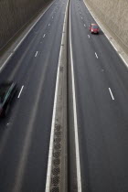 View over empty carriageways on the Westlink underpass in Belfast.Northern Beal Feirste European Irish Northern Europe Republic Ireland Poblacht na hireann Eire Automobiles Autos Gray Poblacht na hE...