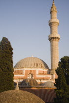 Rhodes Town.  Domed roof and minaret of Suleyman Mosque.  UNESCO World Heritage Site.Greek islandsDodecaneseRhodesRhodosRodiAegeanMediterraneanEuroholidayUNESCOWorld Heritage SiteOld Town...