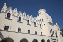 Police Headquarters on waterfront in Kos Town.  Angled view of white and pale cream facade against blue sky.Greek islandsDodecaneseKosAegeanMediterraneanEuroportharboursummerseasonbluewhit...