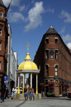 Victoria Street  Yellow and White canopied Jaffe Fountain at the entrance to the Victoria Square Shopping centre next to Bittle Bar. Fountain constructed as a memorial to Daniel Joseph Jeffe in 1874....