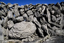 Detail of Dry Stone Wall in Limestone District.Eire European Irish Northern Europe Republic Blue Gray Ireland Karst Sedimentary Rock Poblacht na hEireann Scenic