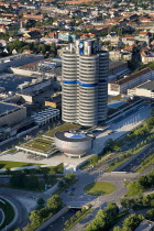 Germany, Bavaria, Munich, BMW Headquarters, The BMW Tower is 101 metres tall and mimics the shape of tyres.