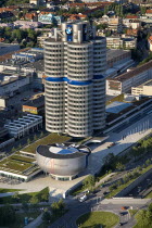 Germany, Bavaria, Munich, BMW Headquarters, The BMW Tower is 101 metres tall and mimics the shape of tyres.