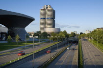 Germany, Bavaria, Munich, BMW Headquarters, The BMW Tower is 101 metres tall and mimics the shape of tyres.