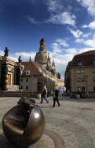 Nuemarkt  Bruhlsche Terrasse overlooking Munzegasse and the Frauenkirche.Destination Destinations Deutschland European History Holidaymakers Sachsen Tourism Tourist Western Europe Saxony Sightseeing...