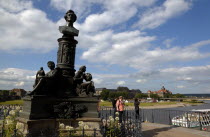 Nuemarkt  Statue at the top of the steps from Munzgasse to Bruhlsche Terrasse. River Elbe.Destination Destinations Deutschland European History Holidaymakers Sachsen Tourism Tourist Western Europe Sa...