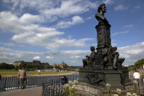 Nuemarkt  Statue at the top of the steps from Munzgasse to Bruhlsche Terrasse. River Elbe.Destination Destinations Deutschland European History Holidaymakers Sachsen Tourism Tourist Western Europe Sa...