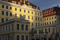 Neumarkt  Coselpalais cafe and bar in evening light.Destination Destinations Deutschland European History Holidaymakers Sachsen Tourism Tourist Western Europe Saxony Sightseeing Tourists Bistro Histo...