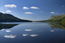 IRELAND, County Sligo, Glencar Lake, Reflection of Kings Mountain. 