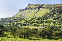 IRELAND, County Sligo, Kings Mountain, Farmland and houses on lower slopes of the mountain.  