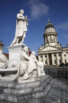 Germnay, Berlin, Gendermenmarkt, Schiller Monument with the Franzosischer Dom in the background.