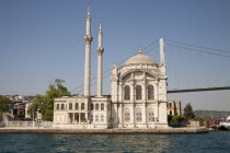 Turkey, Istanbul, Ortakoy Mosque, beside the Bosphorus Bridge.