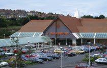 England, East Sussex, Portslade, J Sainsbury out of town supermarket and car park.