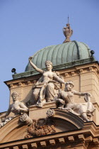 Poland, Krakow, female sculptures on the Juliusz Slowacki Theatre.