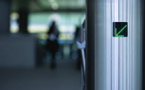 Ireland, County Dublin, Dublin City, Ballsbridge, Lansdowne Road, Aviva Stadium Stainless steel Turnstile at entrance with green LED arrow pointing to the left.