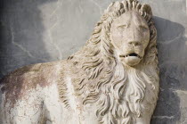 Italy, Veneto, Venice, Centro Storico, Plaster sculpture of lion, symbol of the Venetian Republic and St. Mark.