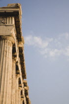 Greece, Attica, Athens, Acropolis, part view of the Parthenon, widely considered a key landmark of early Western civilization.