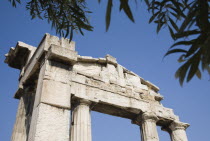 Greece, Athens, Part view of ruined colonnade in the Ancient Agora of Athens.