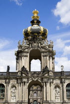 GERMANY, Saxony, Dresden ,The Crown Gate or Kronentor of the restored Baroque Zwinger Palace originally built between 1710 and 1732 after a design by Matthus Daniel Pppelmann in collaboration with s...