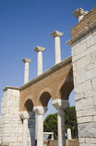 Turkey, Izmir Province, Selcuk, Partially reconstructed wall of the 6th century Basilica of St. John the Apostle.