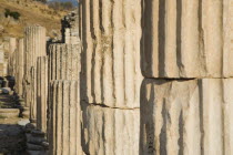 Turkey, Izmir Province, Selcuk, Ephesus, Line of broken columns in ancient city of Ephesus on the Aegean sea coast. 