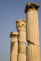 Turkey, Izmir Province, Selcuk, Ephesus, Ruined columns in antique city of Ephesus on the Aegean sea coast.