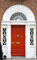 Ireland, County Dublin, Dublin City, Red Georgian door in the city centre south of the Liffey River.