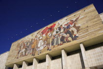 Albania, Tirane, Tirana, National History Museum, Mosaic on the exterior facade of the National History Museum in Skanderbeg Square.