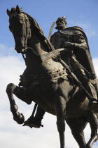 Albania, Tirane, Tirana, Statue of the national hero Skanderbeg.