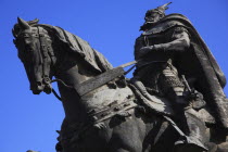 Albania, Tirane, Tirana, Statue of the national hero Skanderbeg.