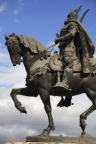 Albania, Tirane, Tirana, Statue of the national hero Skanderbeg.