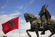 Albania, Tirane, Tirana, Statue of the national hero Skanderbeg.