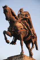 Albania, Tirane, Tirana, Statue of national hero Skanderbeg.