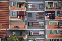 Albania, Tirane, Tirana, Colourful apartment buildings.