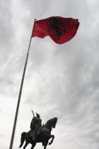 Albania, Tirane, Tirana, Statue of the national hero Skanderbeg.